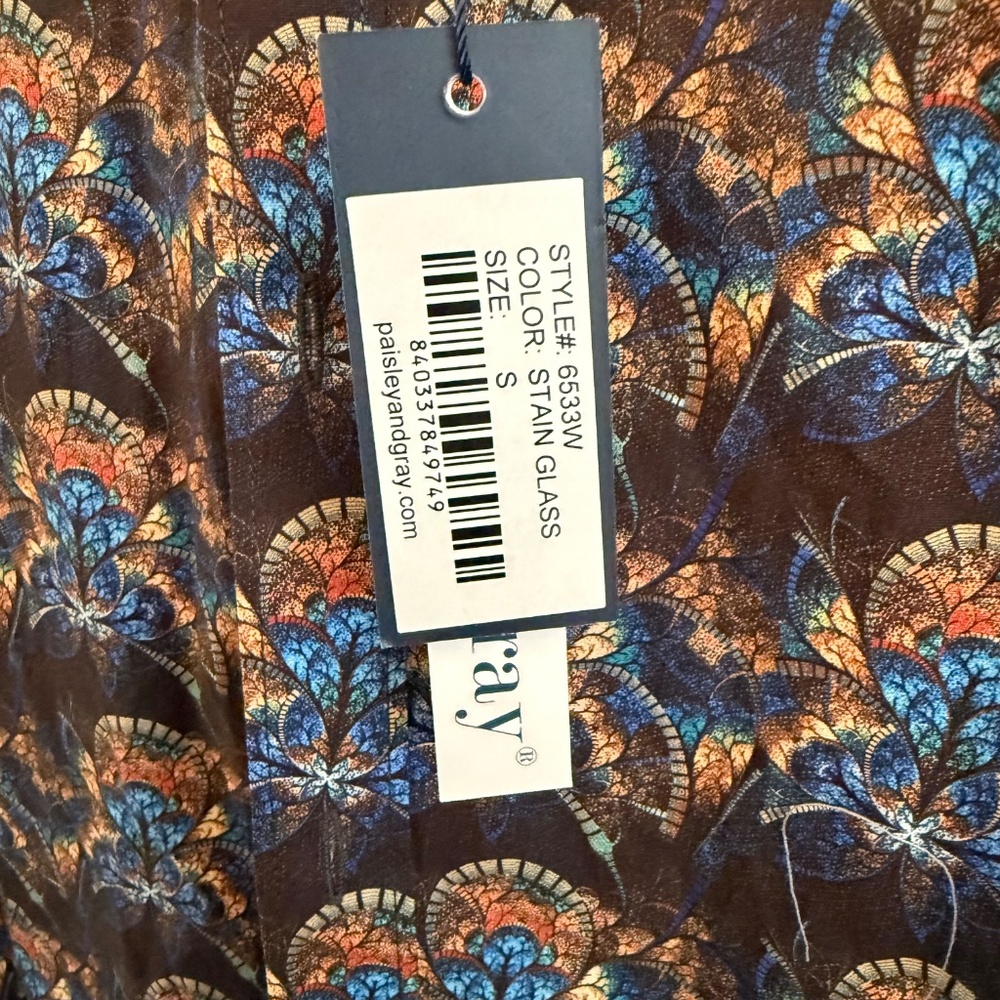 Paisley & Gray Mens Slim Fit Stain Glass Print Button Down Shirt Small - Picture 10 of 11